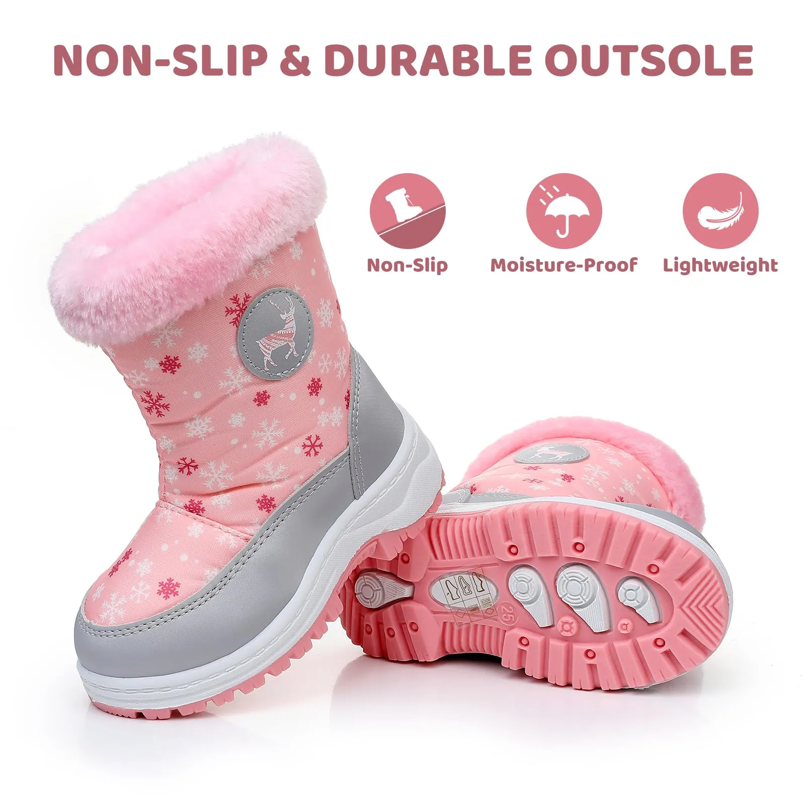 Apakowa Kids Girls Snow Boots Water Resistant Insulated Fur Winter Warm Snow Boots (Toddler/Little Kid)