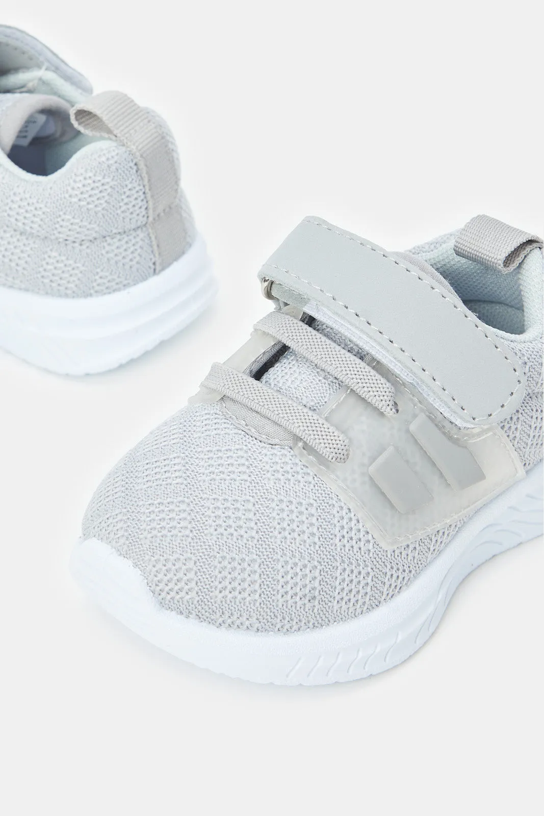 Boys Grey Velcro Strap Sneakers