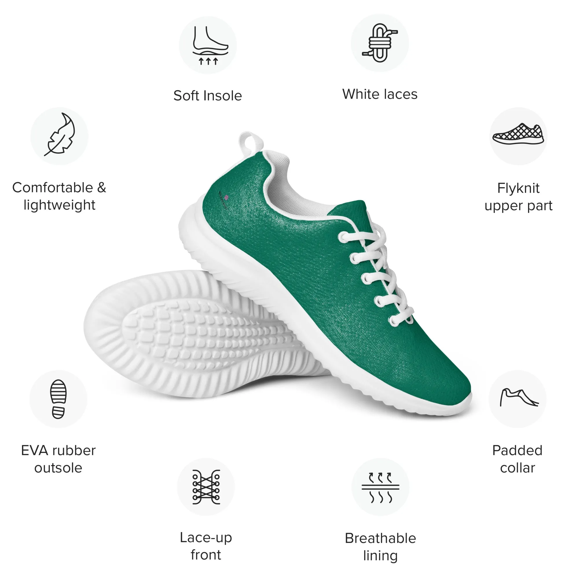 Bright Green Men’s Athletic Shoes, Solid Green Color Modern Breathable Lightweight Men’s Athletic Shoes (US Size: 5-13)