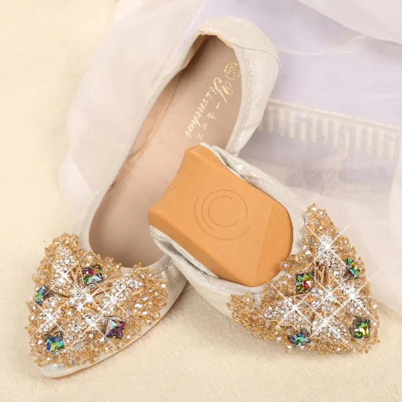 Butterfly Pointed Close Toe Oxford Rhinestone Flats