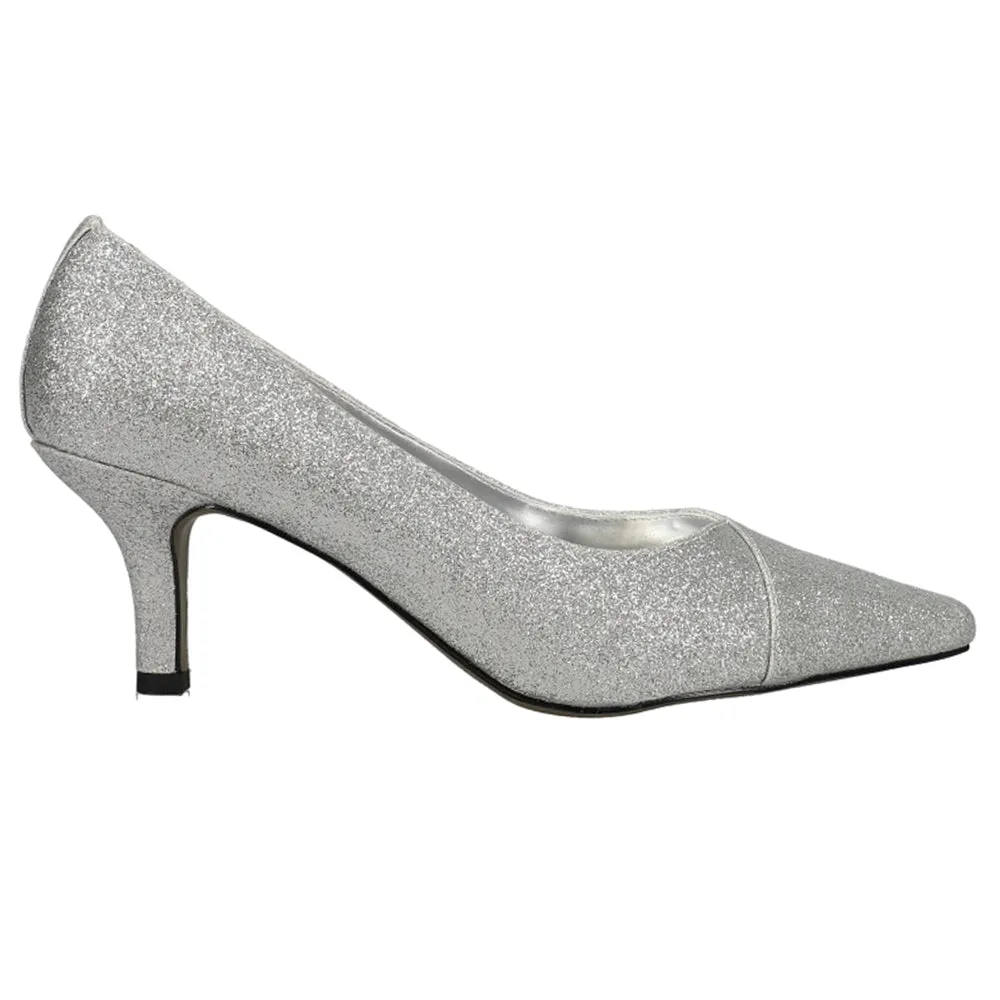 Chiffon Glitter Metallic Kitten Heel Pointed Toe Pumps