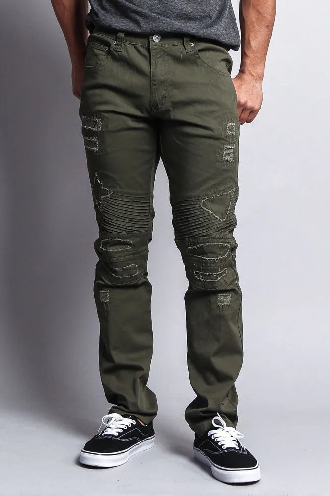 Distressed Biker Twill Skinny Pants