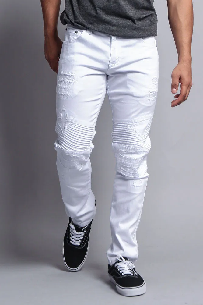 Distressed Biker Twill Skinny Pants