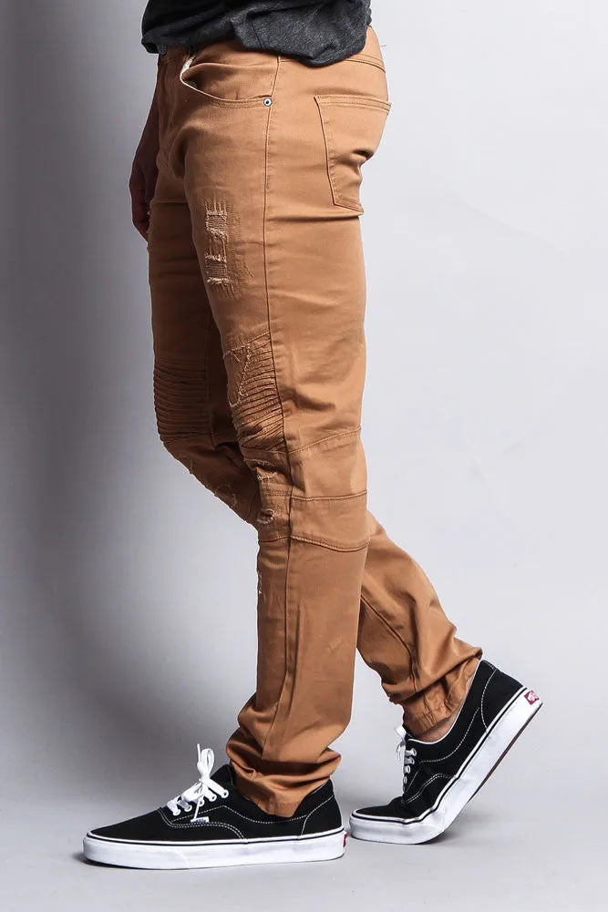 Distressed Biker Twill Skinny Pants