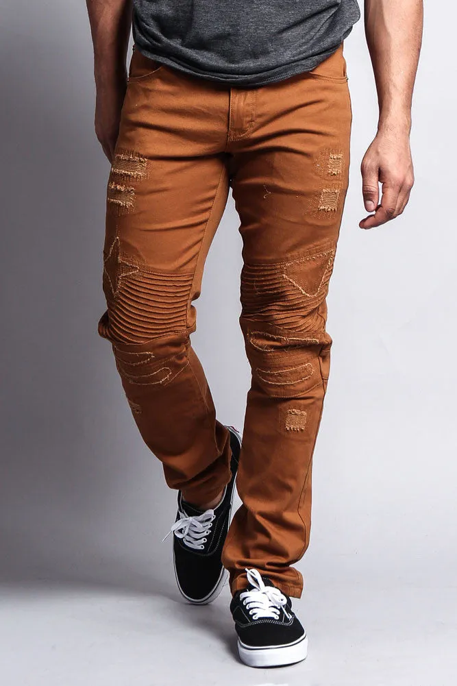 Distressed Biker Twill Skinny Pants