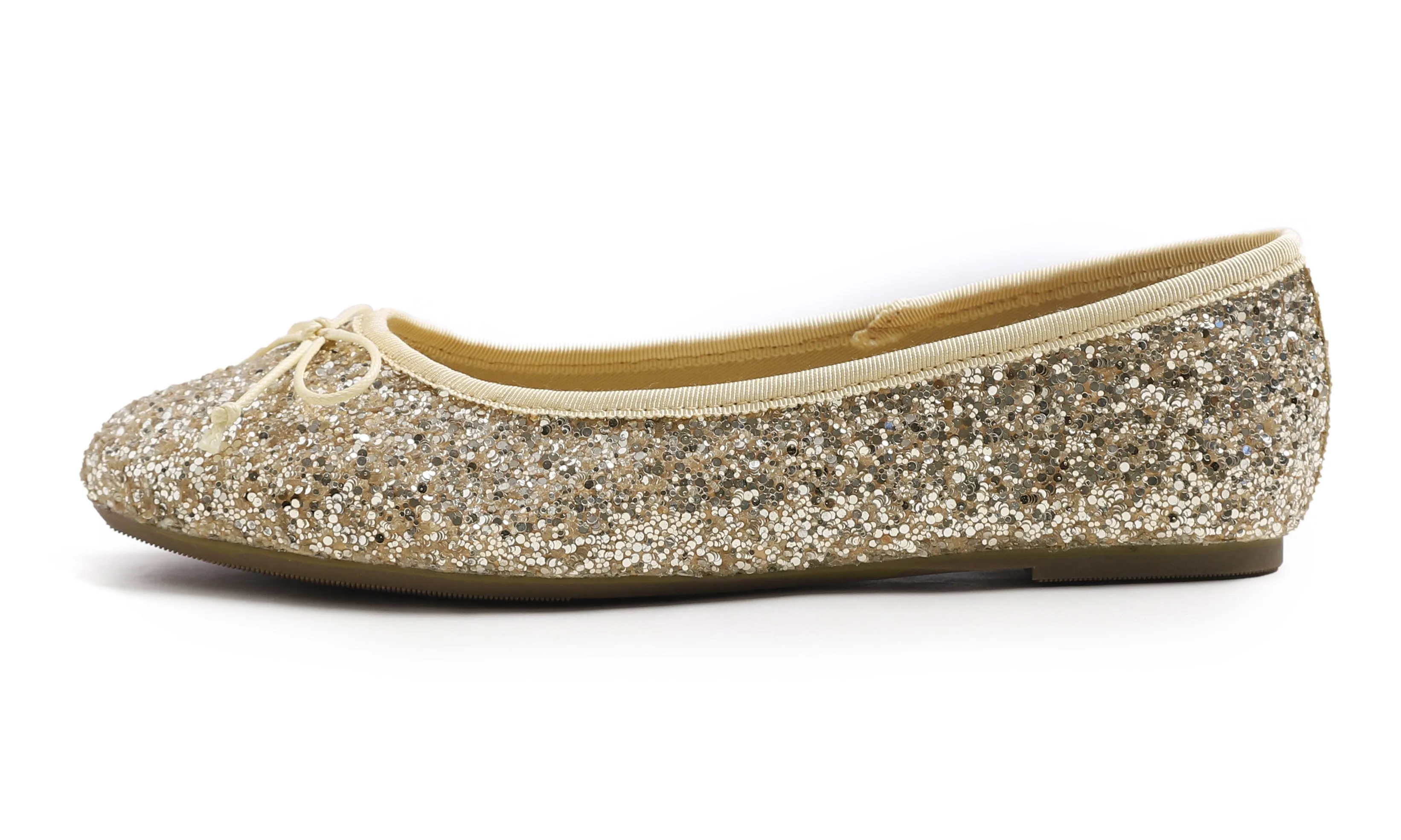 Feversole Women's Macaroon Glitter Light Gold Memory Foam Cushion Insock Ballet Flat