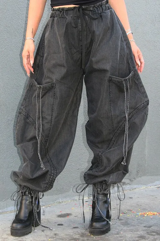 Get Loosed- Medium Washed Denim Drawstring Pant