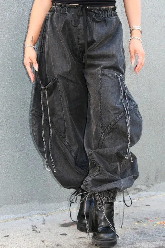 Get Loosed- Medium Washed Denim Drawstring Pant