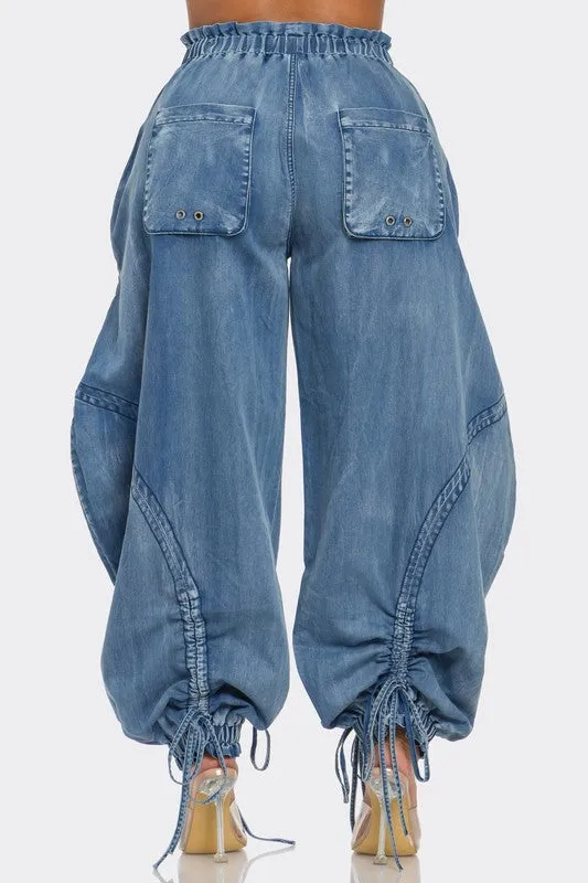 Get Loosed- Medium Washed Denim Drawstring Pant