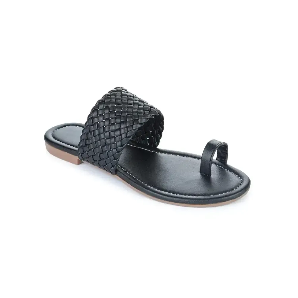 H3F Women Slip-on Black Flat Sandal