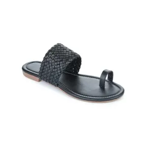 H3F Women Slip-on Black Flat Sandal