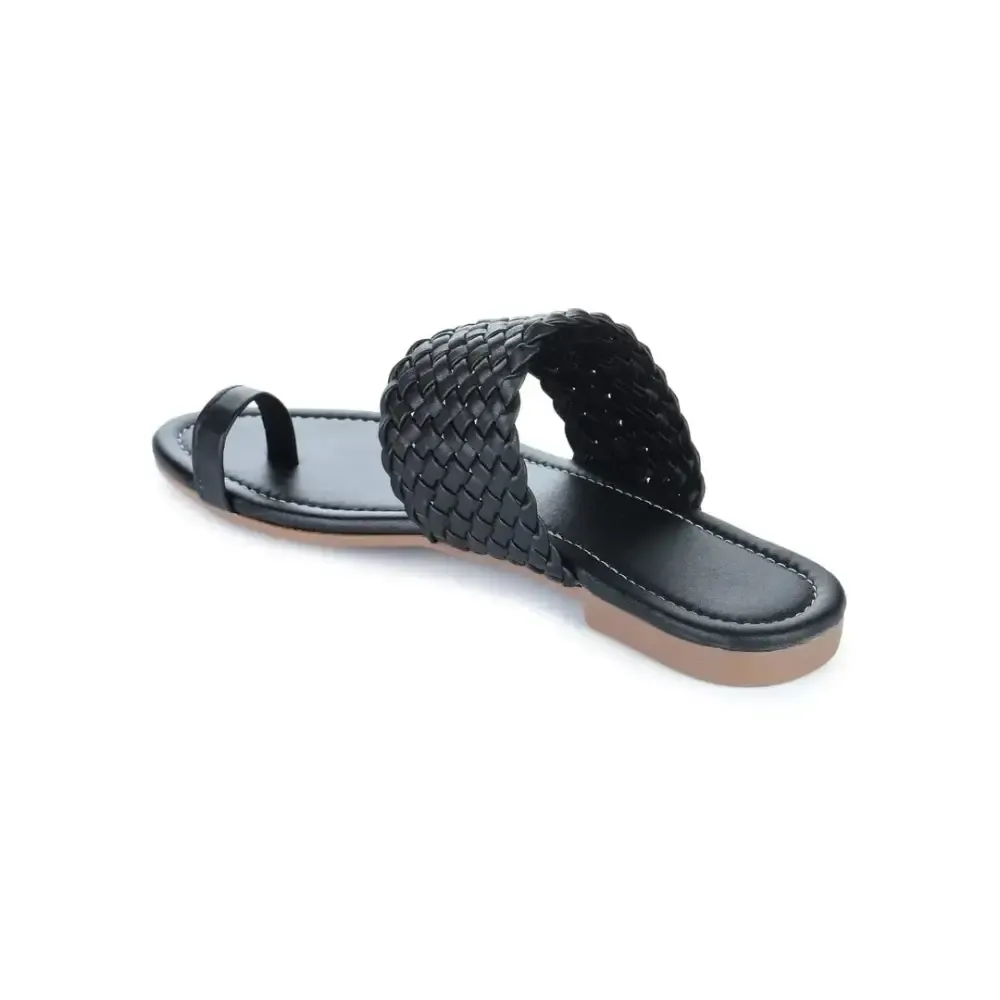 H3F Women Slip-on Black Flat Sandal