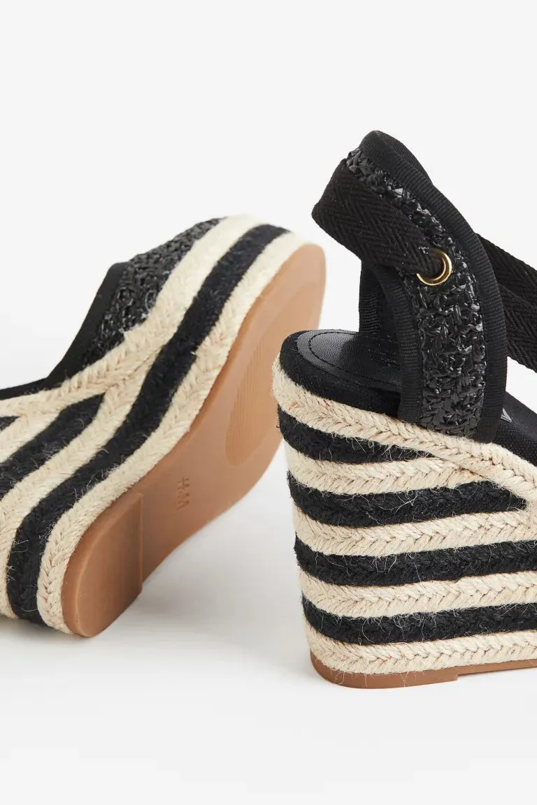 H&M wedge espadrilles, black/stripe