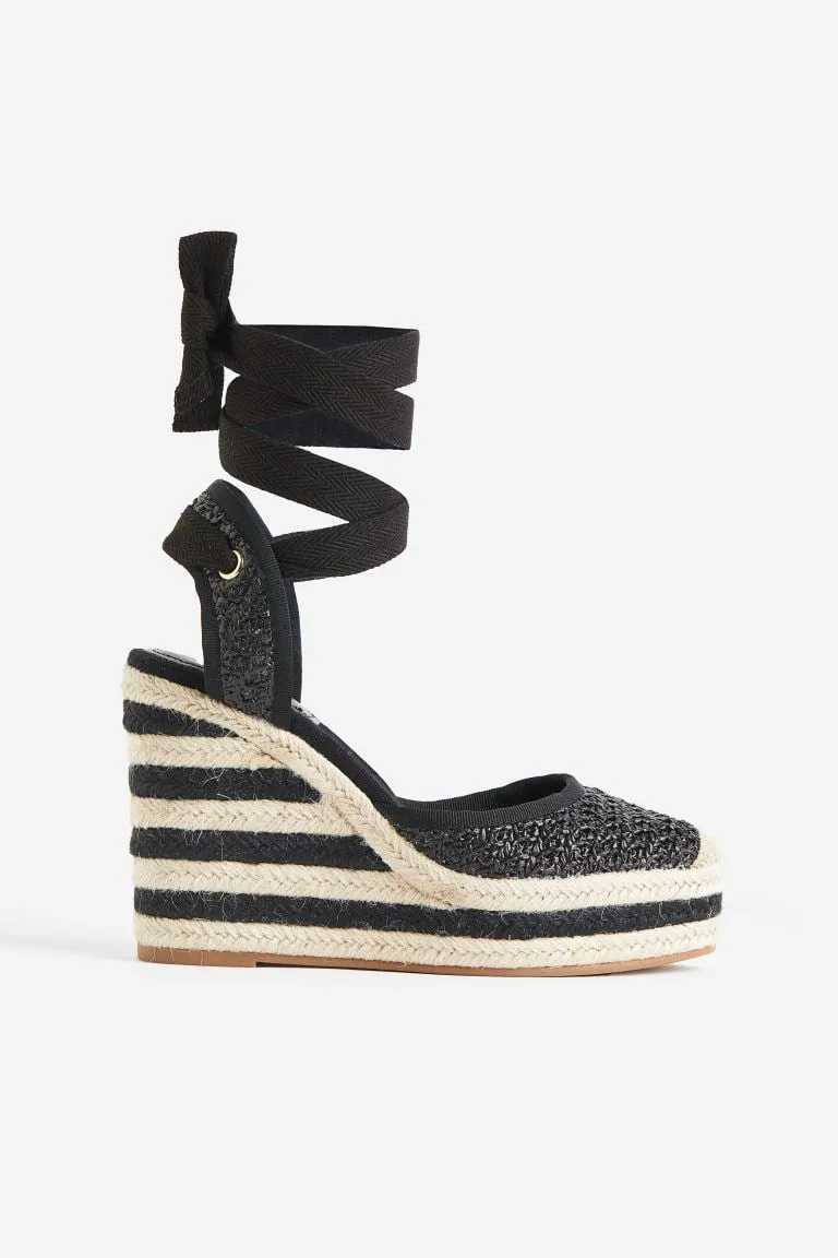 H&M wedge espadrilles, black/stripe