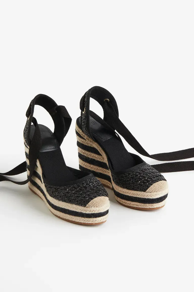 H&M wedge espadrilles, black/stripe