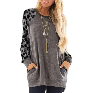 Haute Edition Women's Ultra Soft Long Sleeve Spring Pullover Leopard Raglan Sweatshirt