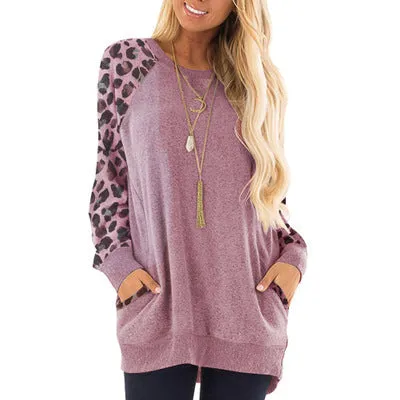 Haute Edition Women's Ultra Soft Long Sleeve Spring Pullover Leopard Raglan Sweatshirt