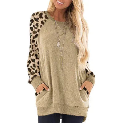 Haute Edition Women's Ultra Soft Long Sleeve Spring Pullover Leopard Raglan Sweatshirt