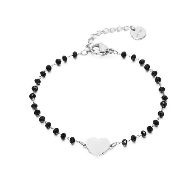 Heart Charm Crystal Beaded Bracelet