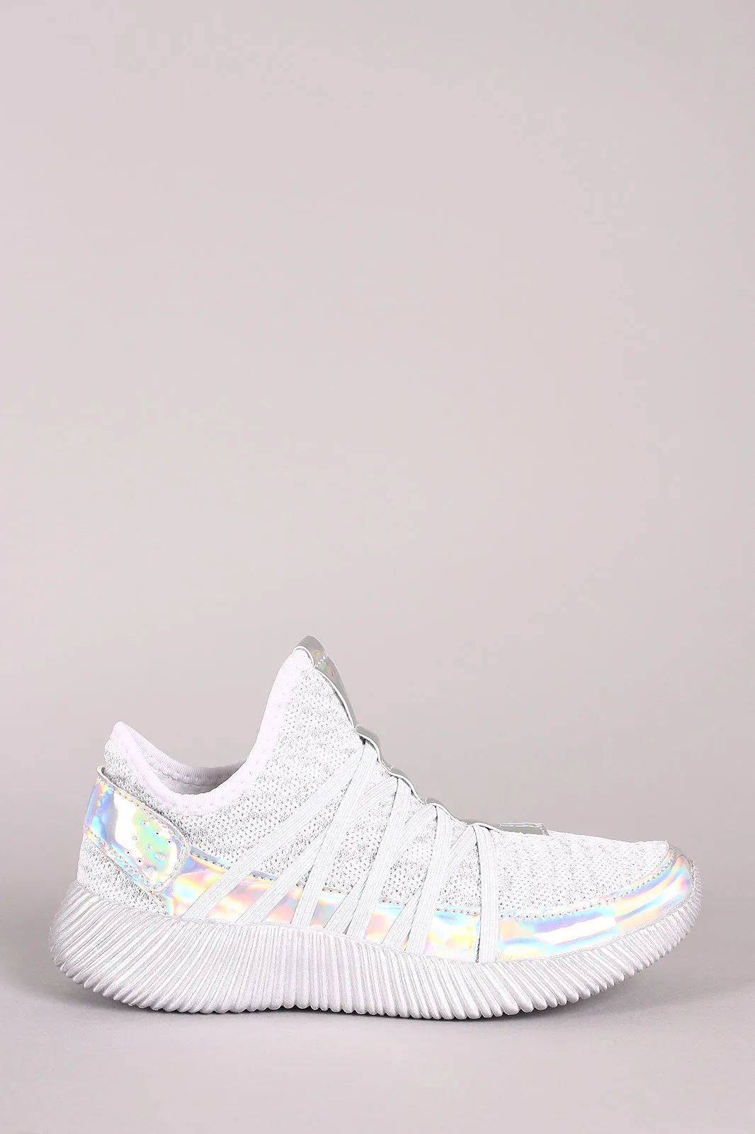 Holographic Knit Strappy Slip-On Rigged Sneaker