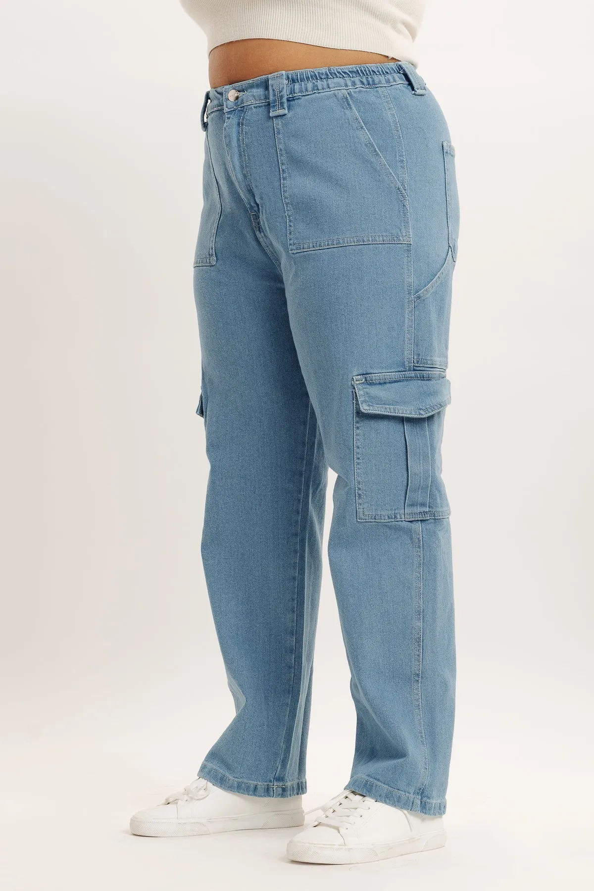 Indigo Denim Elasticated Cargo Pants