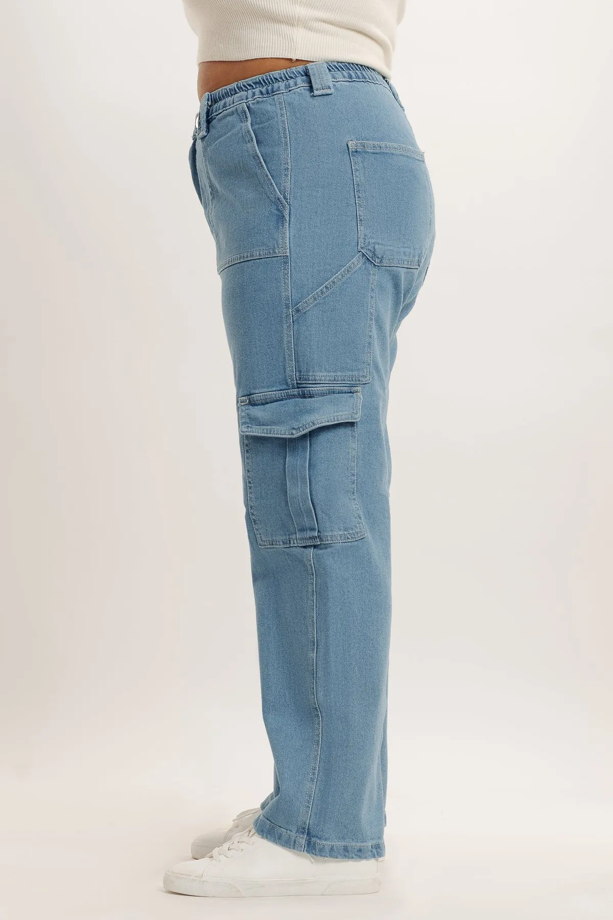 Indigo Denim Elasticated Cargo Pants