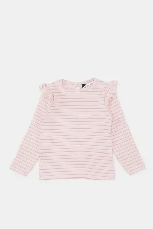 Infant Girls Pink Striped Casual T-Shirt