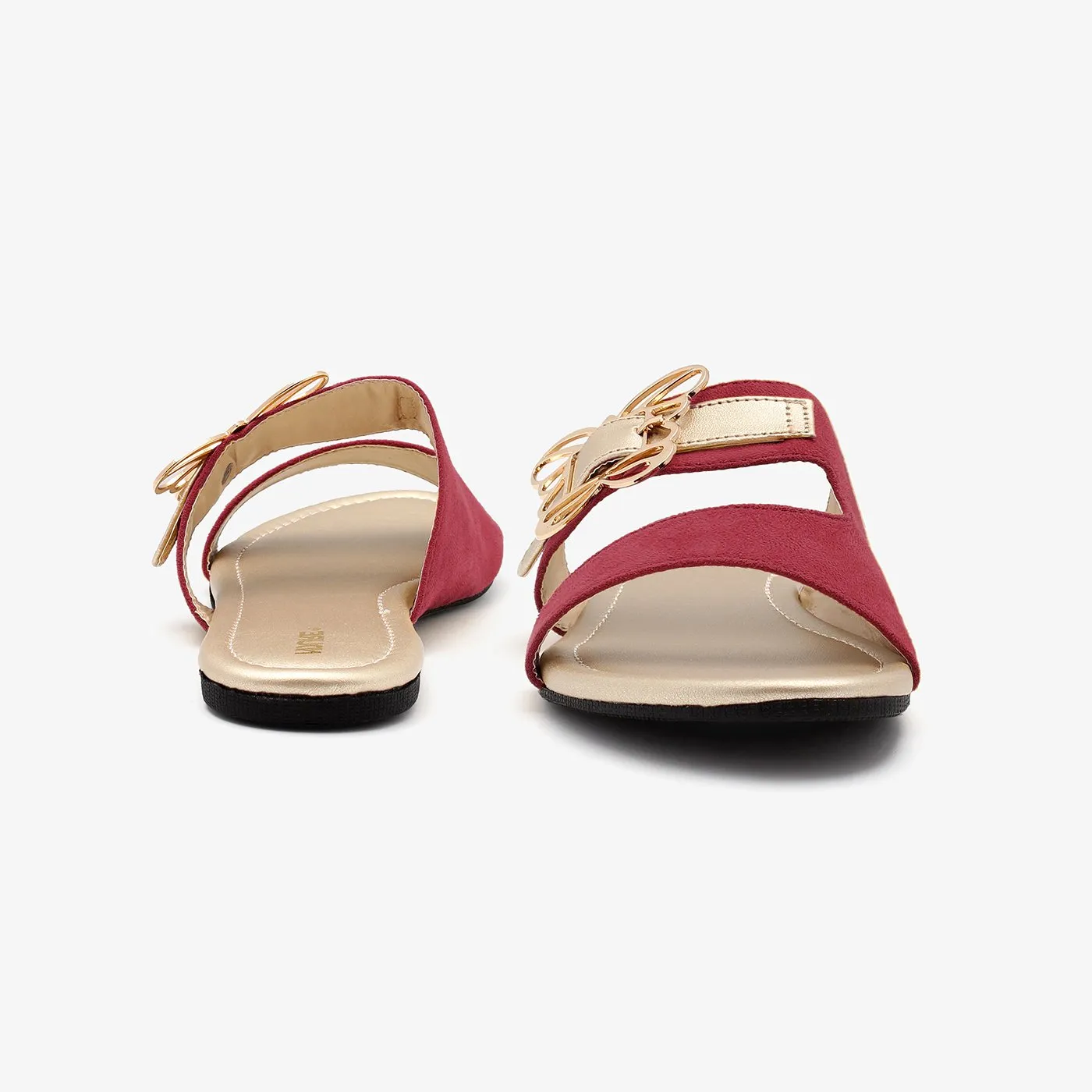 Ladies Chappals with Metallic Brooch