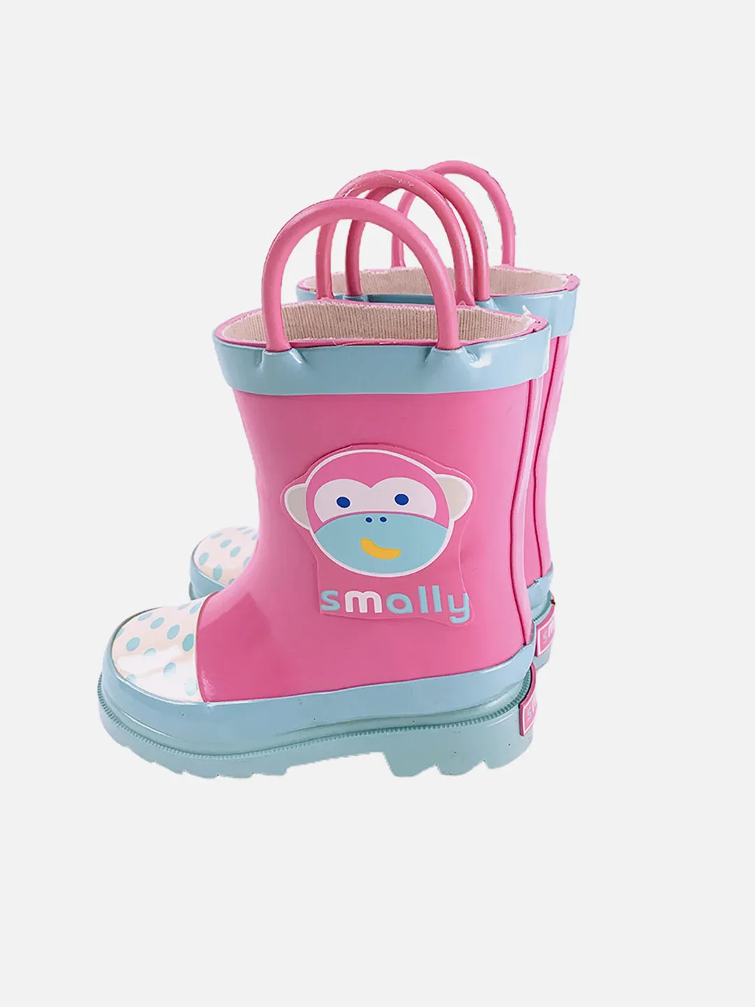 Little Surprise Box Pink Monkey Flexible Rubber Rain Gumboots for Toddlers and Kids