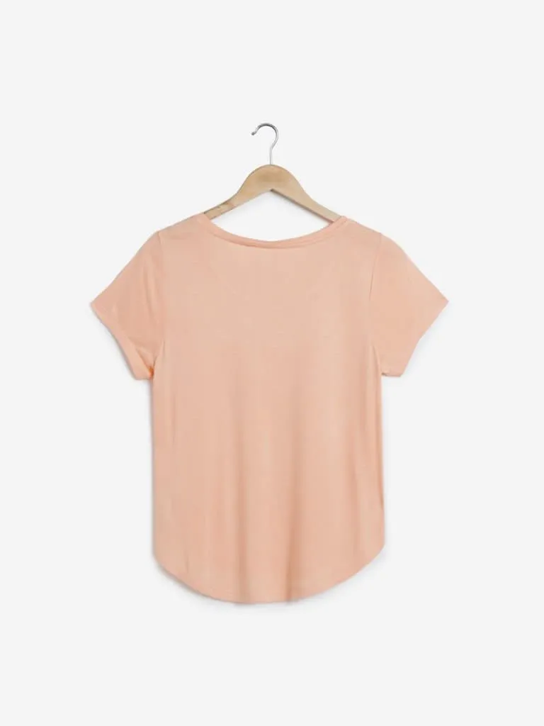 LOV Peach Text Print T-Shirt