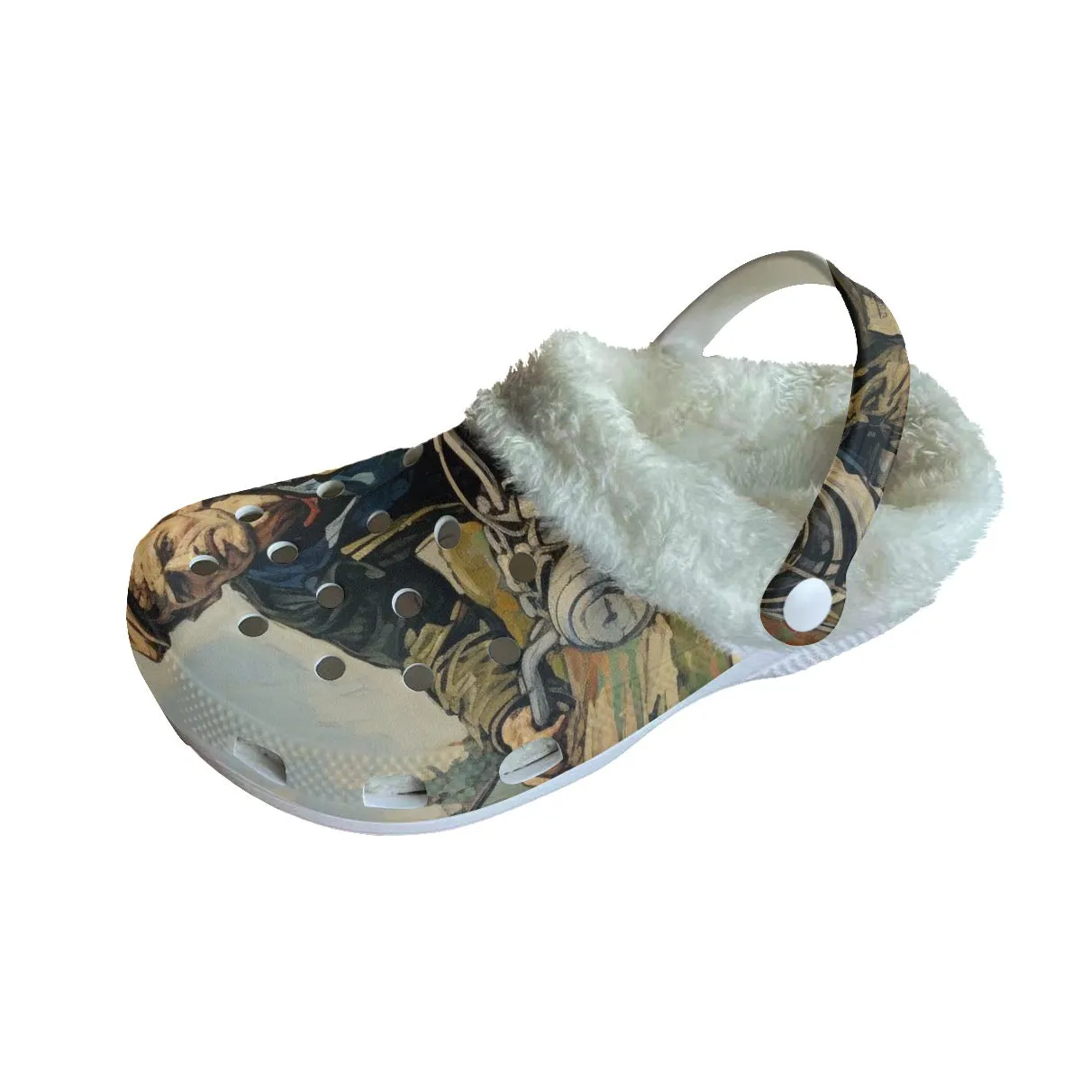 Mc#15 Men's Classic Clogs with Fleece, motorcycle print