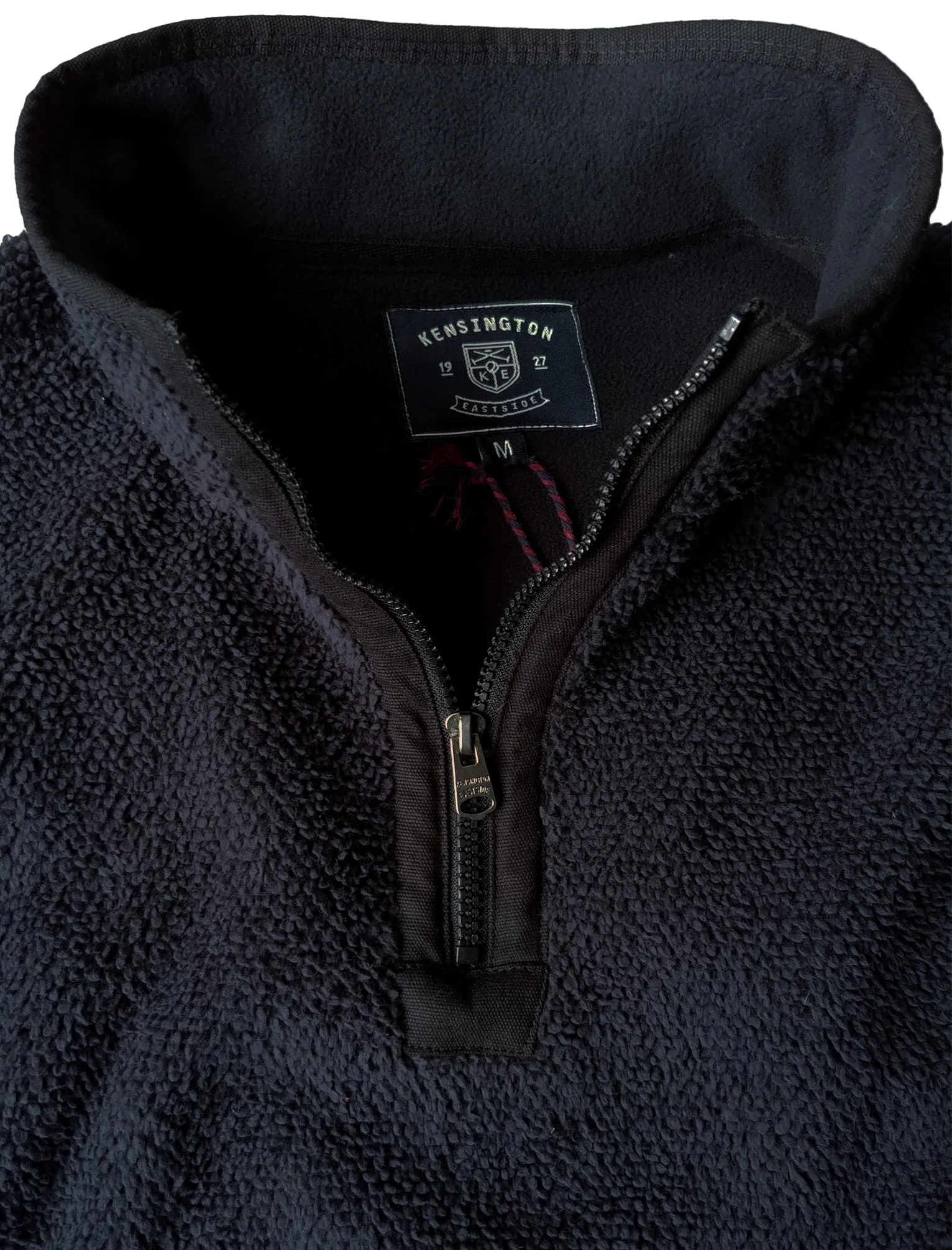 Micro Soft Jacquard Fleece Lined Bonded Pullover with Half Zip In Navy / Black - Kensington Eastside