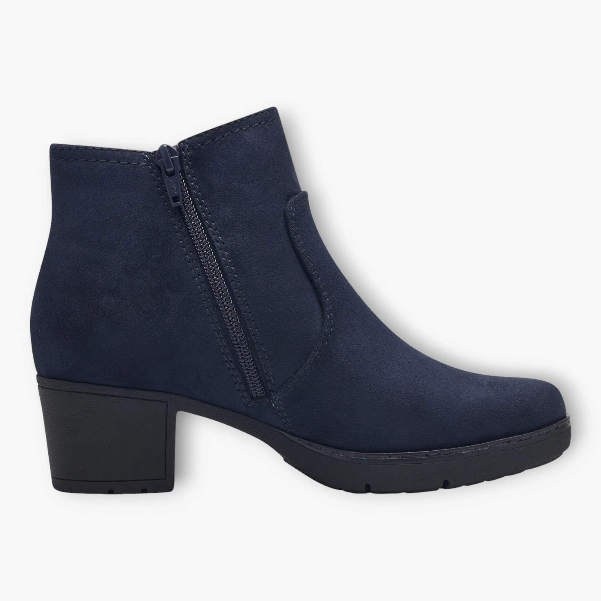 Navy Women's Faux Suede Ankle Boots with Block Heel