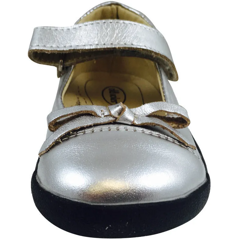 Old Soles Girl's 313 Sista Flat Silver Leather with Black Sole Hook and Loop Mary Jane Flats