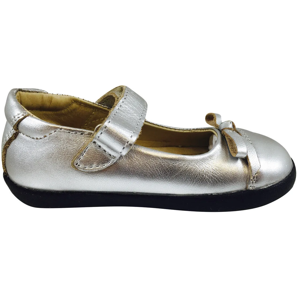 Old Soles Girl's 313 Sista Flat Silver Leather with Black Sole Hook and Loop Mary Jane Flats