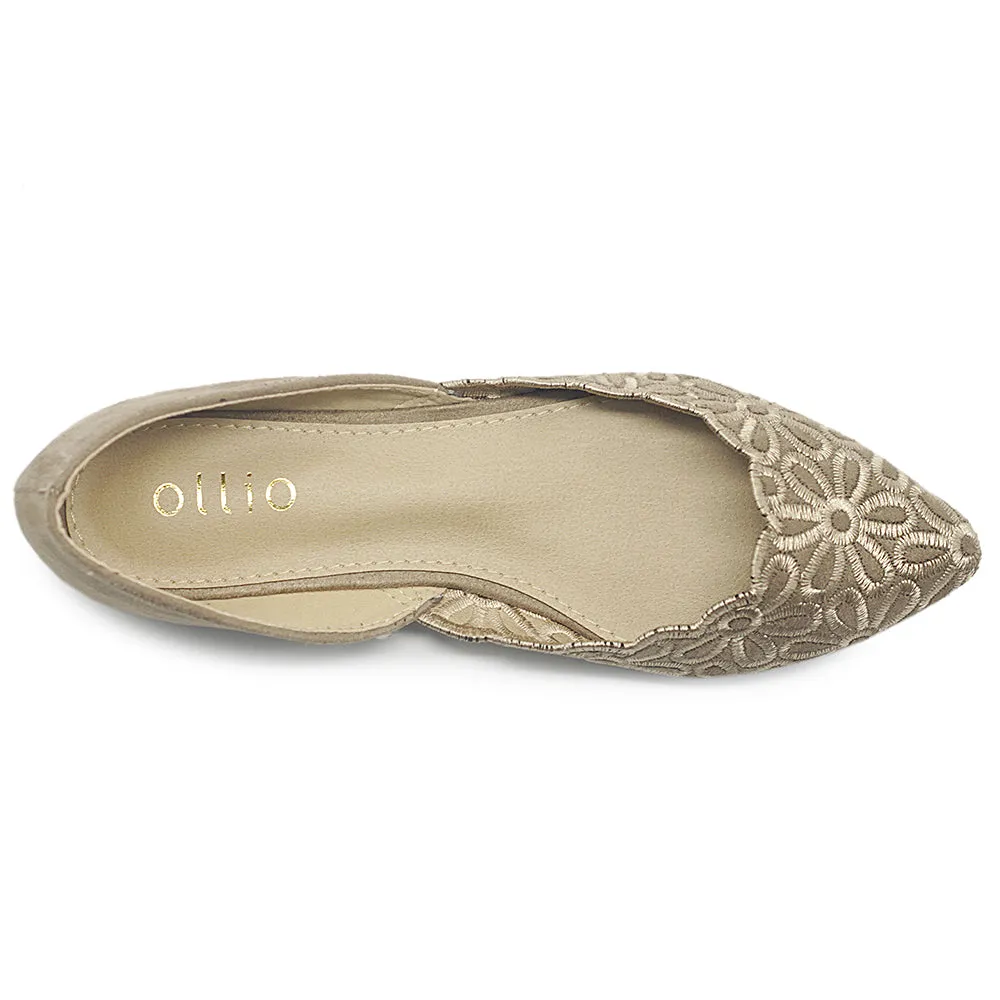 Ollio Women's Shoes Faux Suede Comfort Floral Embroidery Pointed Toe Ballet Flats F91