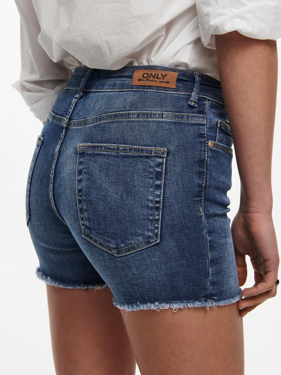 Onlblush  Life Mid Sk Raw Shorts No - Blue Denim