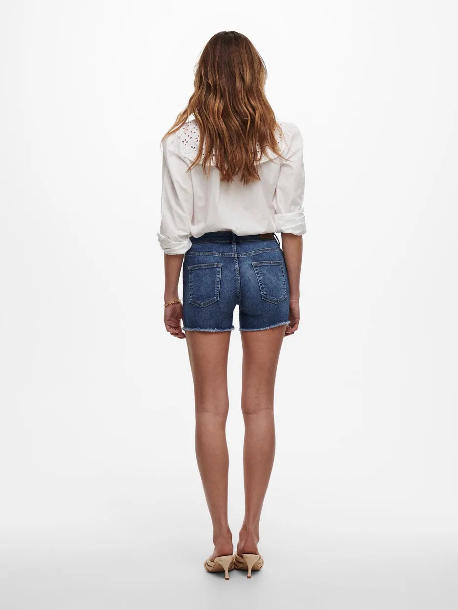 Onlblush  Life Mid Sk Raw Shorts No - Blue Denim