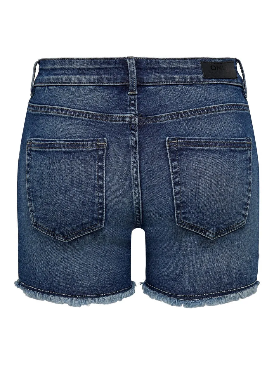 Onlblush  Life Mid Sk Raw Shorts No - Blue Denim