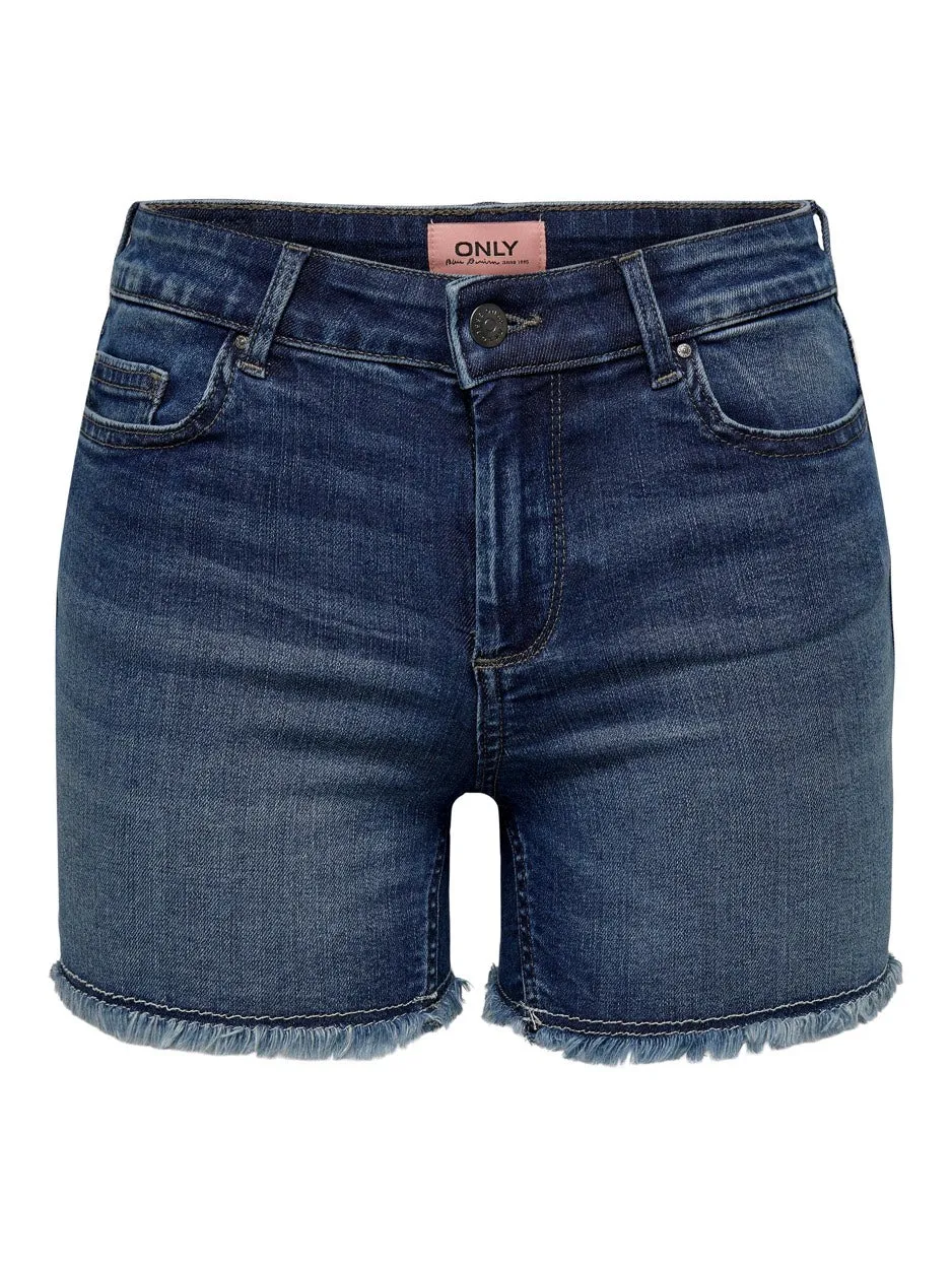 Onlblush  Life Mid Sk Raw Shorts No - Blue Denim