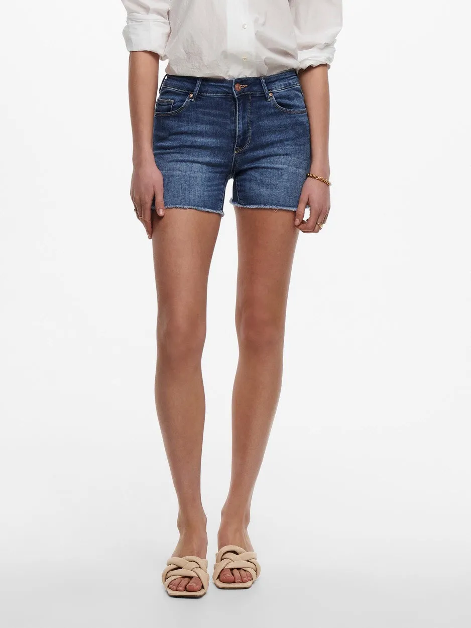 Onlblush  Life Mid Sk Raw Shorts No - Blue Denim