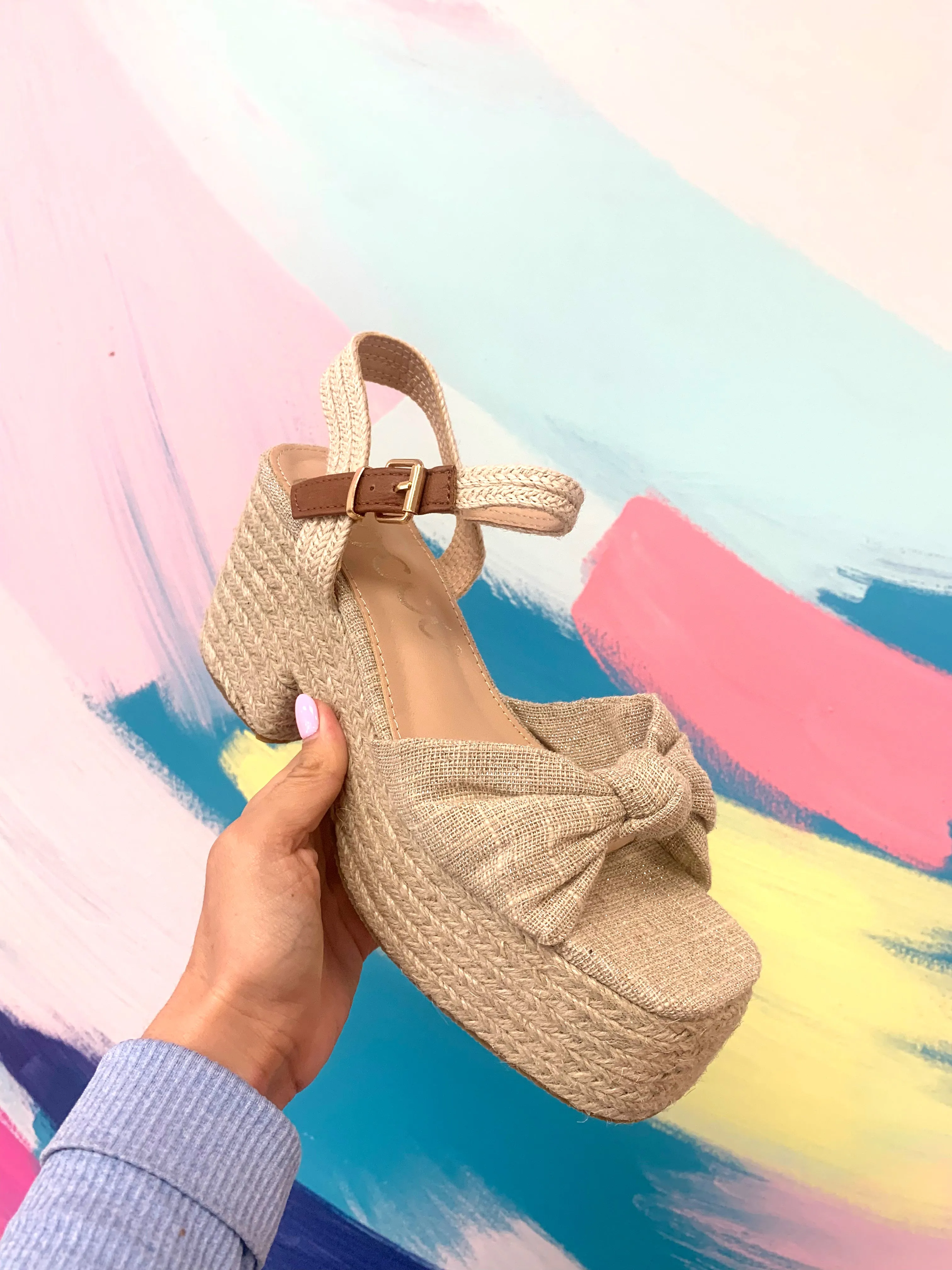 Palmer Linen Knotted Espadrilles Platform Heel