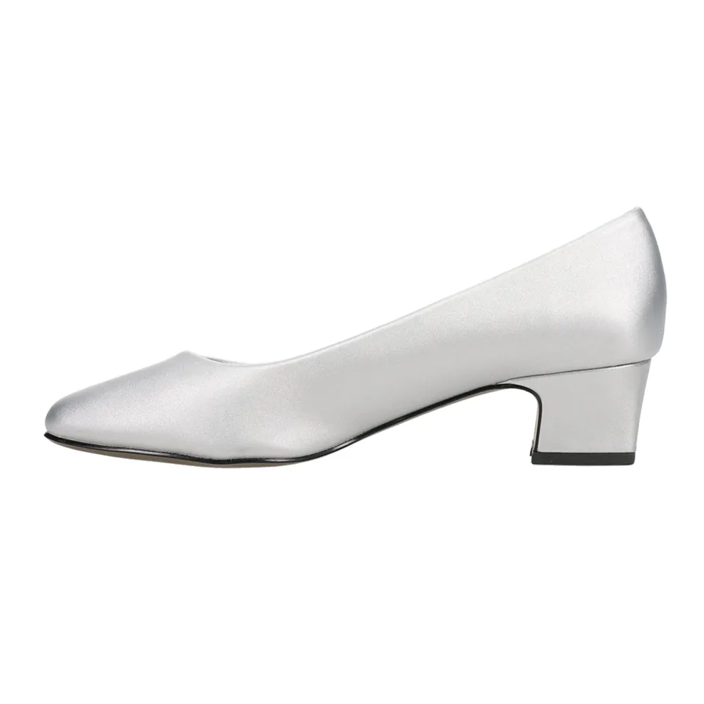 Prim Metallic Round Toe Block Heel Pumps