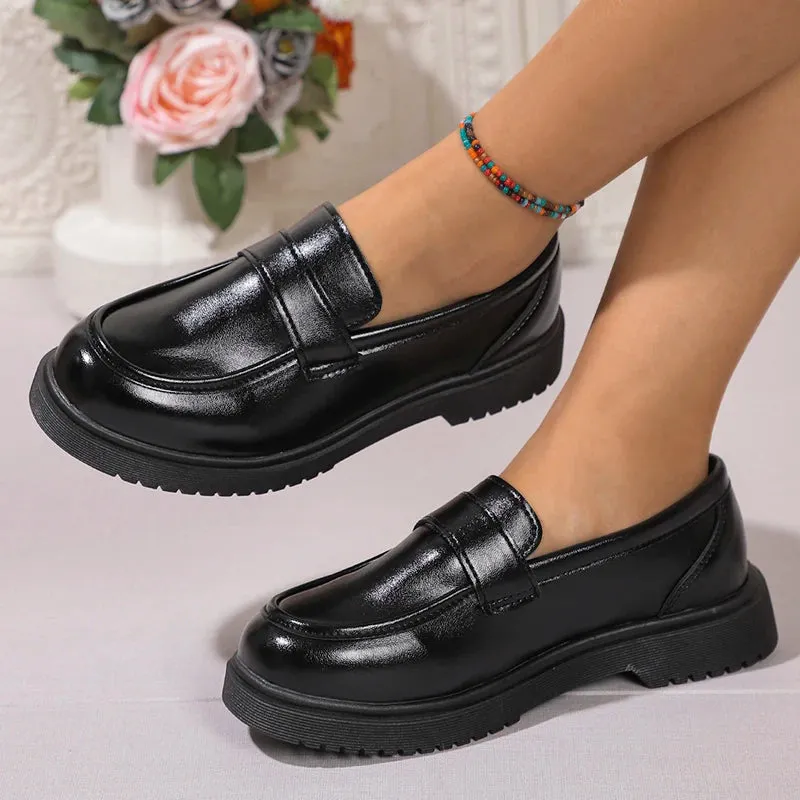 Sohiwoo Comfortable Soft Sole Loafers Women Spring Slip On Pu Leather Flats Shoes Woman Plus Size Thick Soled Dress Shoes Female 42