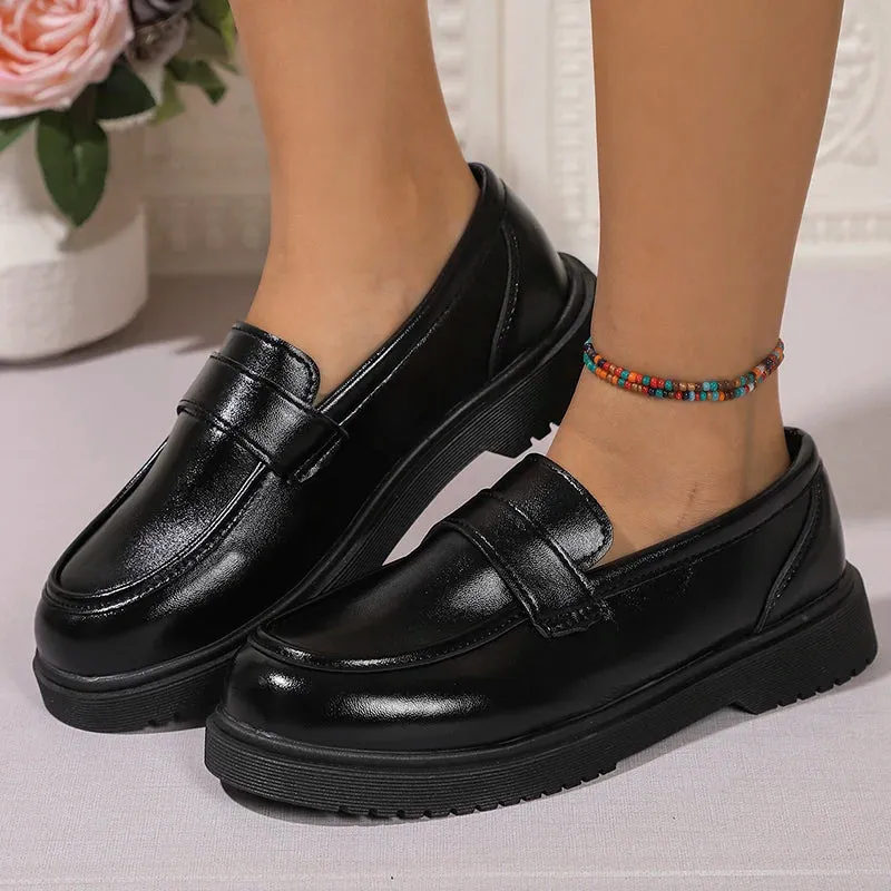 Sohiwoo Comfortable Soft Sole Loafers Women Spring Slip On Pu Leather Flats Shoes Woman Plus Size Thick Soled Dress Shoes Female 42