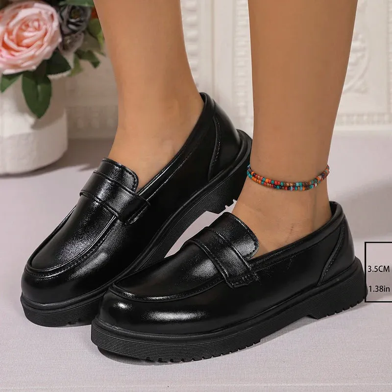 Sohiwoo Comfortable Soft Sole Loafers Women Spring Slip On Pu Leather Flats Shoes Woman Plus Size Thick Soled Dress Shoes Female 42