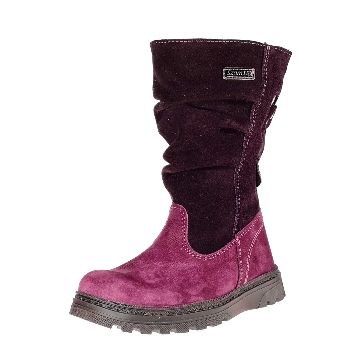 Szamos Kid Girl Winter Boots Burgundy And Mauve With Hearts And Side Zipper - Made In Europe