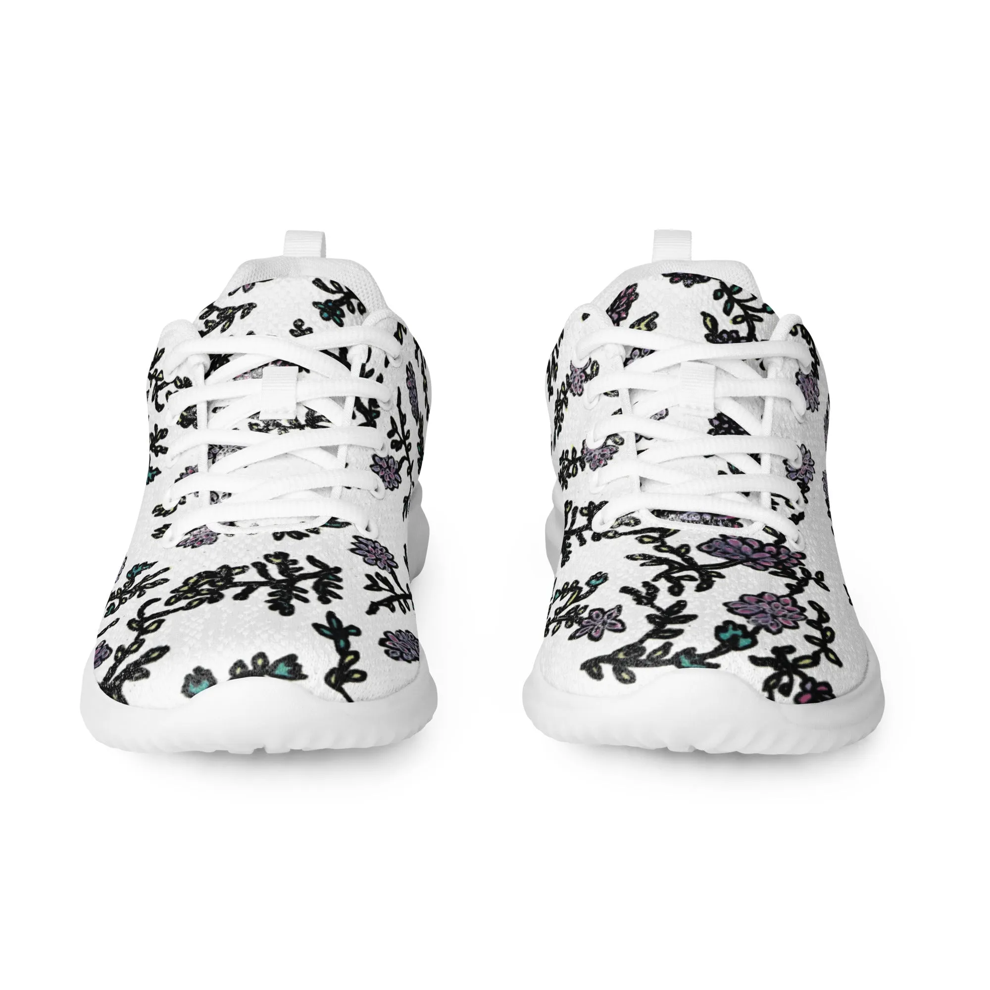 White Floral Men’s Athletic Shoes, Abstract Floral Print Modern Breathable Lightweight Men’s Athletic Shoes (US Size: 5-13)