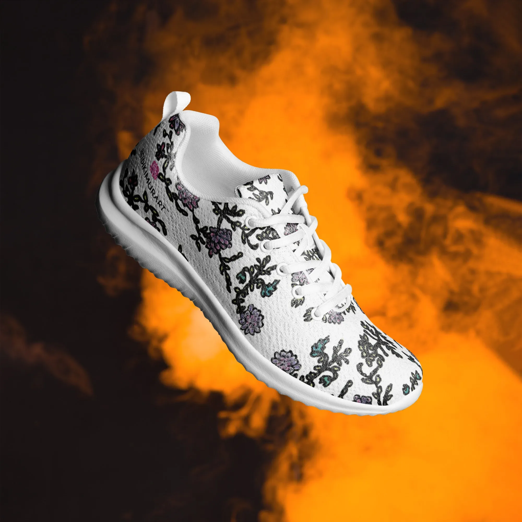 White Floral Men’s Athletic Shoes, Abstract Floral Print Modern Breathable Lightweight Men’s Athletic Shoes (US Size: 5-13)