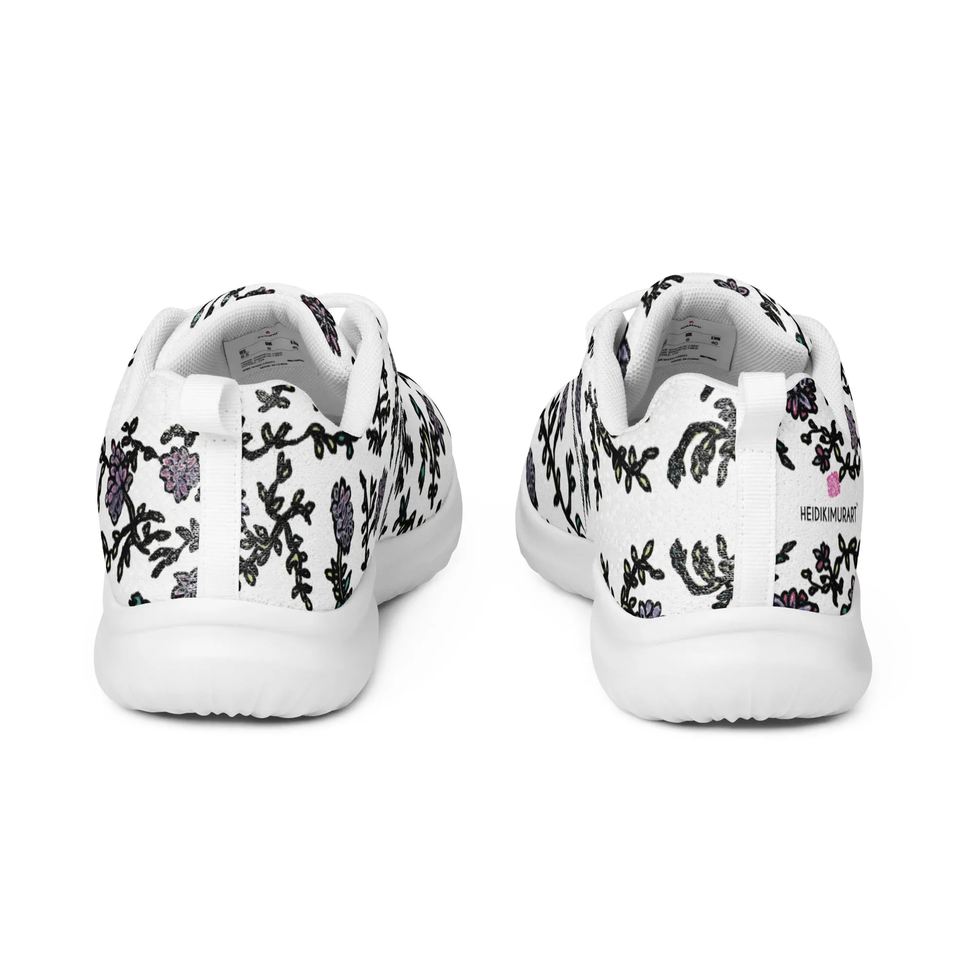 White Floral Men’s Athletic Shoes, Abstract Floral Print Modern Breathable Lightweight Men’s Athletic Shoes (US Size: 5-13)